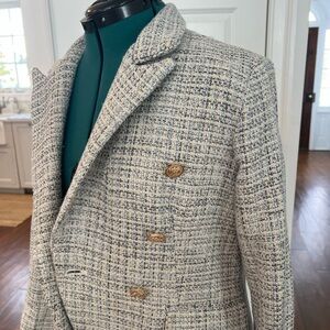 bishop + young  Blue/ Cream Tweed Blazer with Gold Accents